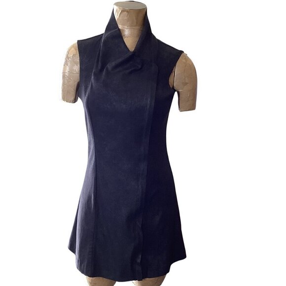 Calvin Klein Draped Faux Suede Long Zip Vest Sz S Black #323E - Picture 3 of 9